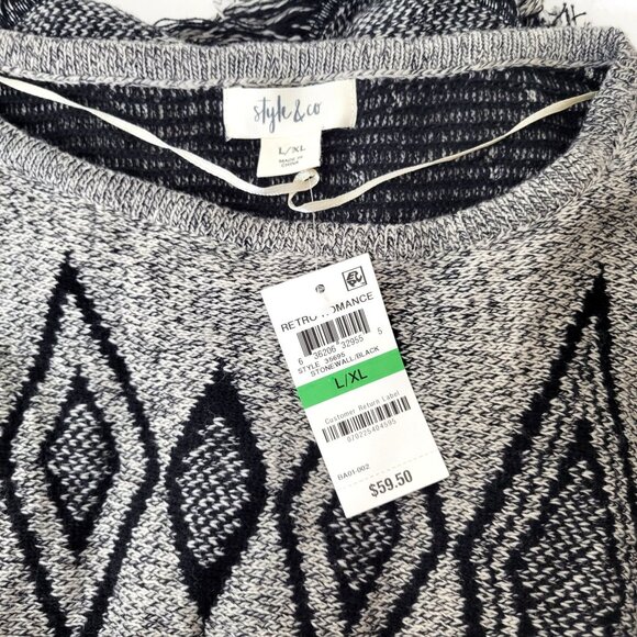 Style & Co Retro Romance Fringed Boho Poncho Sweater NWT - Picture 3 of 3